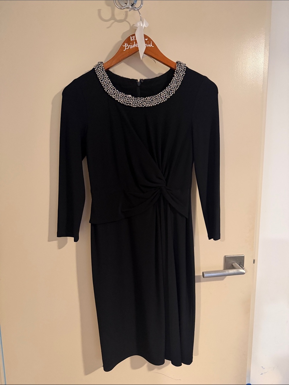 💛5 for $50 Anne Klein Black Long-Sleeve Beaded Collar Twist Dress
